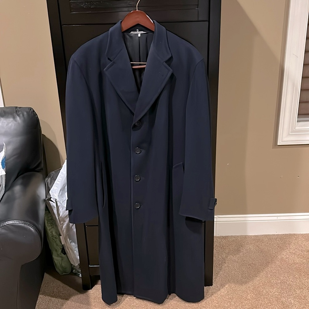 Canali Navy Cashmere single breasted overcoat, US Men’s Size 38